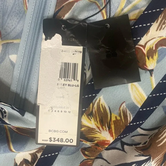 NWT BCBGMaxAzria Ashley Blue Liberty Floral Print TieNeck Long Sleeve Maxi Dress - Picture 13 of 16